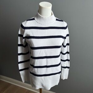 GAP White and Navy Striped Turtleneck Sweater